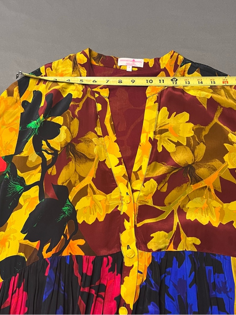 Siddhartha Bansal Colorful Button Front Floral Print Tiered Max Dress Festival - Picture 9 of 11